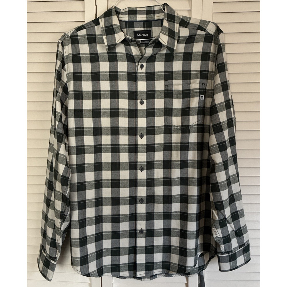 MARMOT LIGHT WEIGHT FLANNEL PAPYRUS WHITE/BLACK PLAID LONG SLEEVE SHIRT Sz M NWT